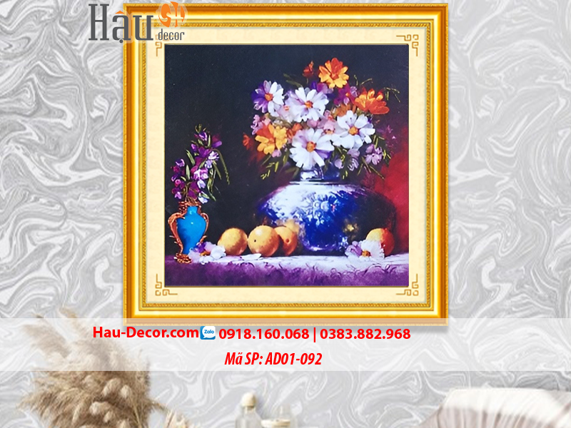 Kit tranh thêu ruy băng Lọ Hoa Cúc Họa Mi và Quả AD01-092