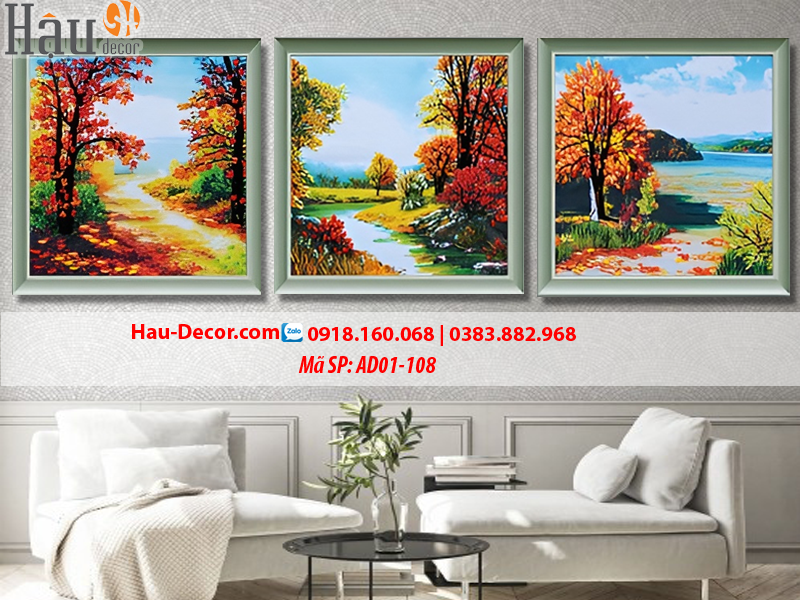Kit tranh thêu ruy băng Bộ 3 bức Cảnh Thu Đẹp AD01-108