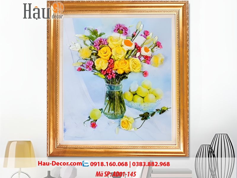 Kit tranh thêu ruy băng Lọ Hoa Quả Nghệ Thuật AD01-145
