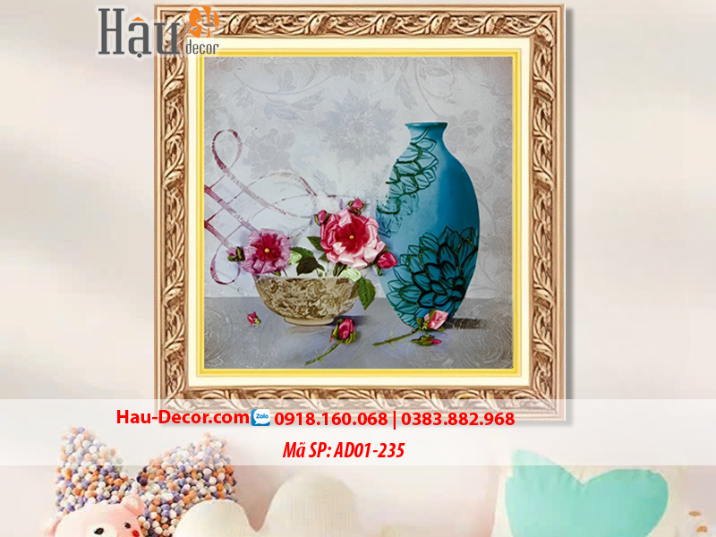 Kit tranh thêu ruy băng Lọ Hoa Nghệ Thuật AD01-235