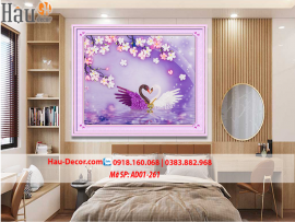 Kit tranh thêu ruy băng Đôi Thiên Nga Hạnh Phúc AD01-261