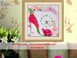 Kit tranh thêu ruy băng Đồng hồ Giày Hoa Hồng AD02-060