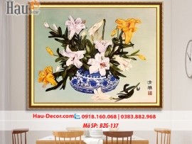 Kit tranh thêu ruy băng Lọ Hoa Bách Hợp Nghệ Thuật BZG-137