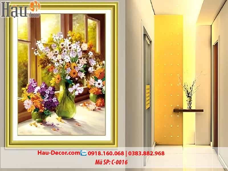 Kit tranh thêu ruy băng Lọ Hoa Bên Cửa Sổ C-0016