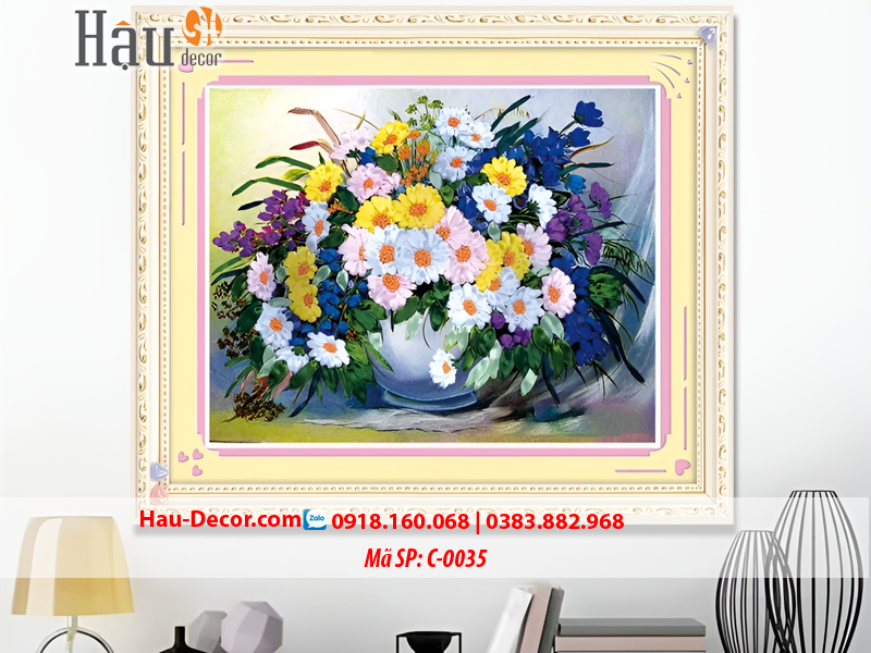 Kit tranh thêu ruy băng Lọ Hoa Nghệ Thuật C-0035