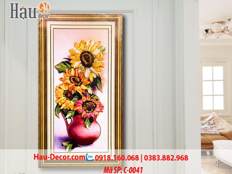 Kit tranh thêu ruy băng Lọ Hoa Hướng Dương Nghệ Thuật C-0041