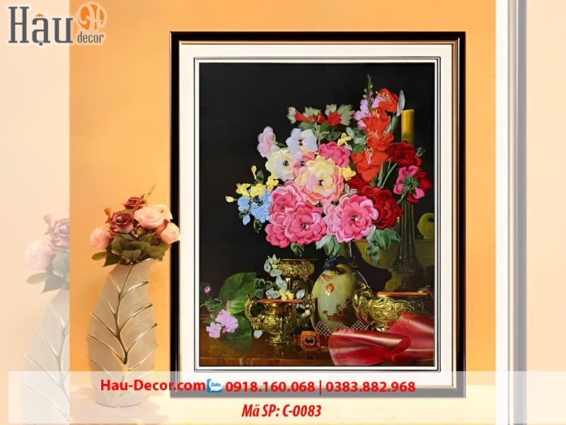 Kit tranh thêu ruy băng Lọ Hoa Nghệ Thuật C-0083