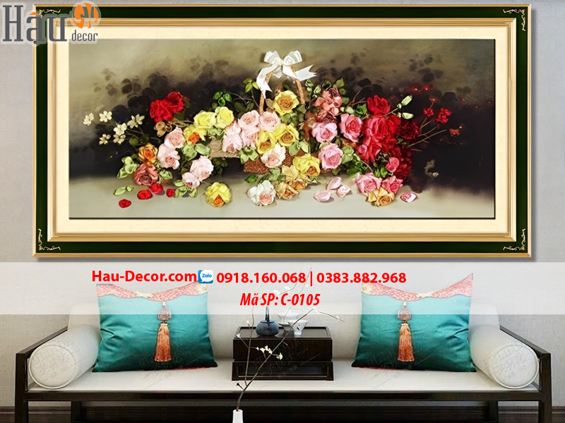 Kit tranh thêu ruy băng Giỏ Hoa Hồng Nghệ Thuật C-0105