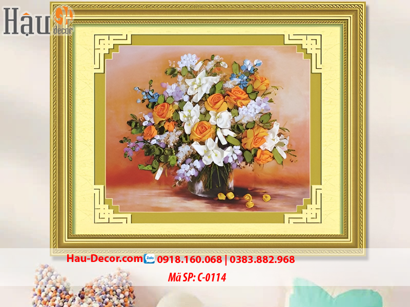 Kit tranh thêu ruy băng Lọ Hoa Nghệ Thuật C-0114