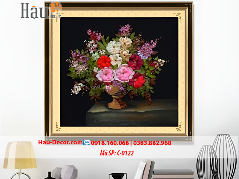 Kit tranh thêu ruy băng Lọ Hoa Nghệ Thuật C-0122