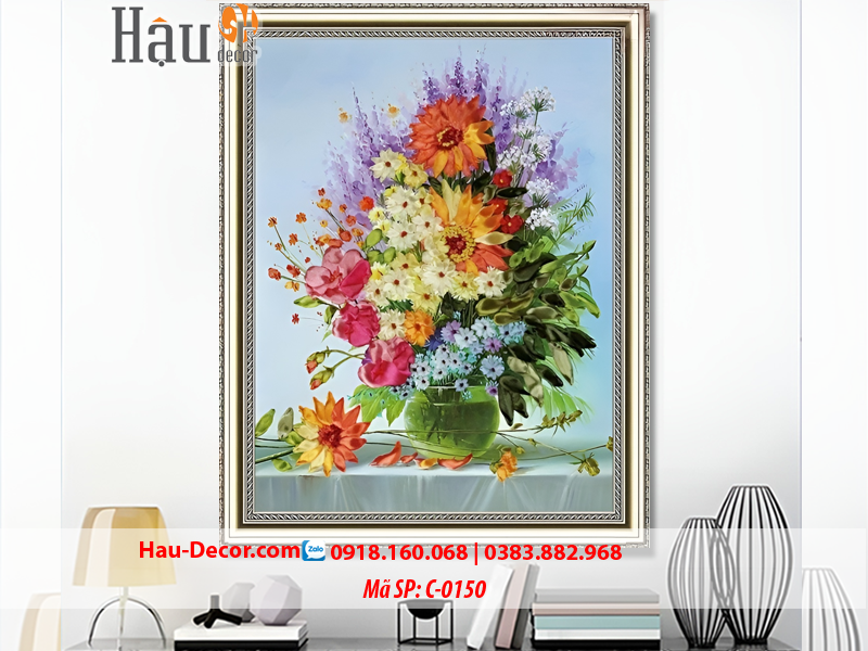 Kit tranh thêu ruy băng Lọ Hoa Nghệ Thuật C-0150