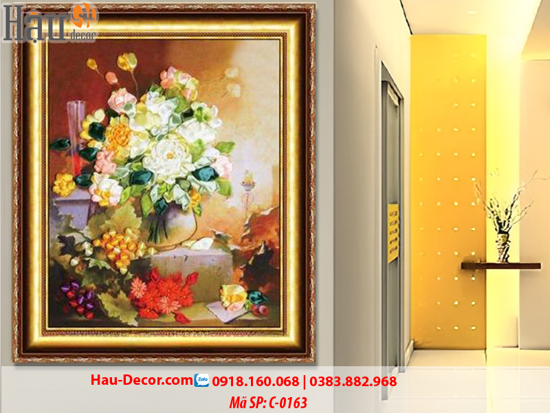 Kit tranh thêu ruy băng Lọ Hoa Nghệ Thuật C-0163