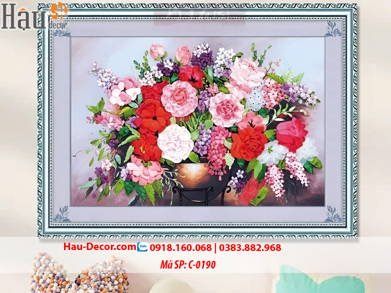 Kit tranh thêu ruy băng Lọ Hoa Nghệ Thuật C-0190