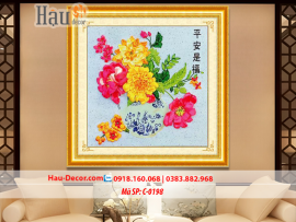 Kit tranh thêu ruy băng Lọ Hoa Mẫu Đơn Phú Quý C-0198