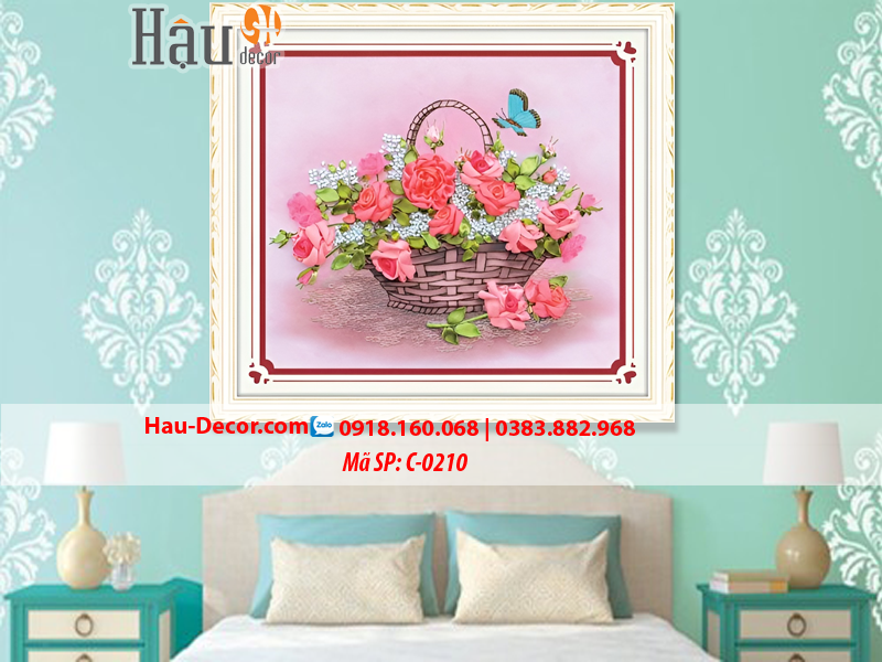 Kit tranh thêu ruy băng Giỏ Hoa Hồng C-0210