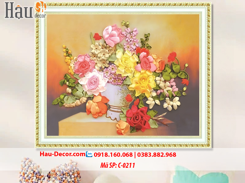 Kit tranh thêu ruy băng Lọ Hoa Nghệ Thuật C-0211