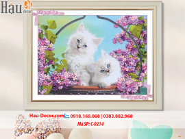Kit tranh thêu ruy băng Hai Chú Mèo Đáng Yêu C-0214