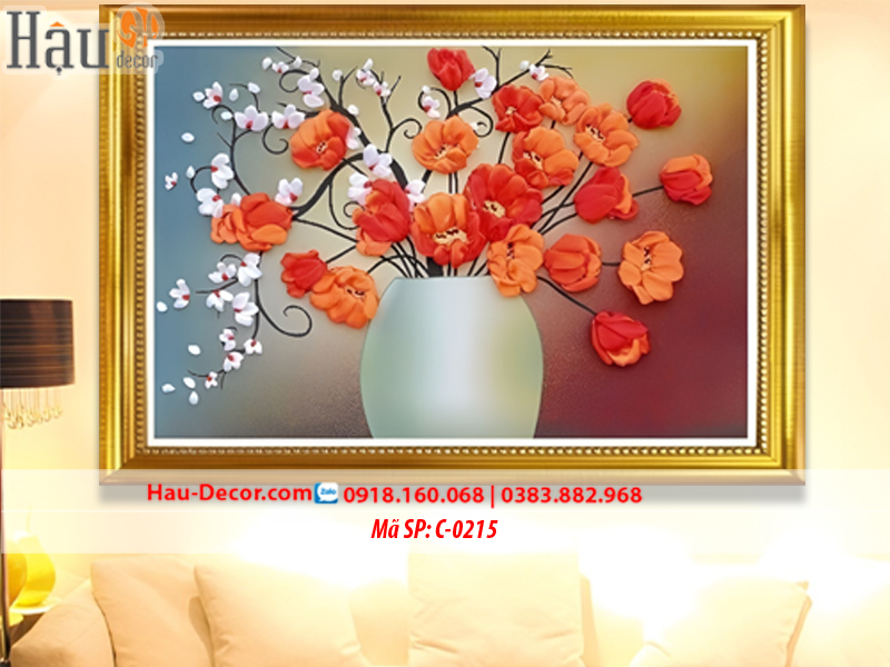 Kit tranh thêu ruy băng Lọ Hoa Poppy C-0215