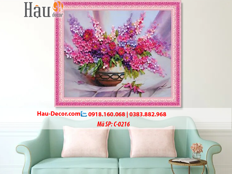 Kit tranh thêu ruy băng Lọ Hoa Nghệ Thuật C-0216