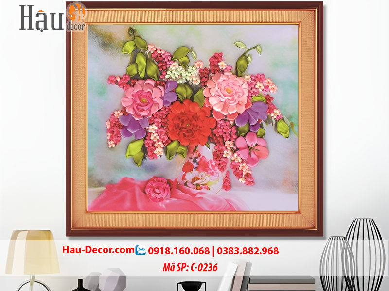 Kit tranh thêu ruy băng Lọ Hoa Nghệ Thuật C-0236