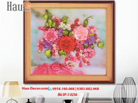 Kit tranh thêu ruy băng Lọ Hoa Nghệ Thuật C-0236
