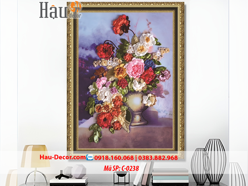Kit tranh thêu ruy băng Lọ Hoa Nghệ Thuật C-0238