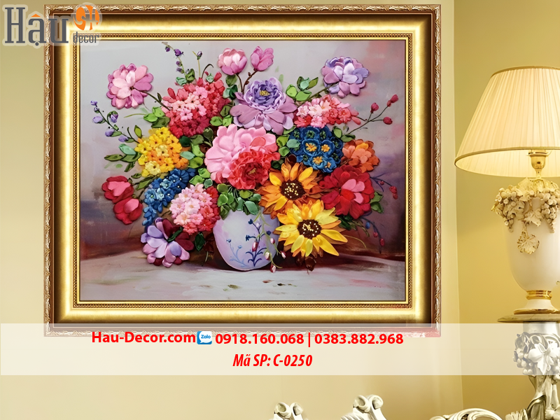Kit tranh thêu ruy băng Lọ Hoa Nghệ Thuật C-0250