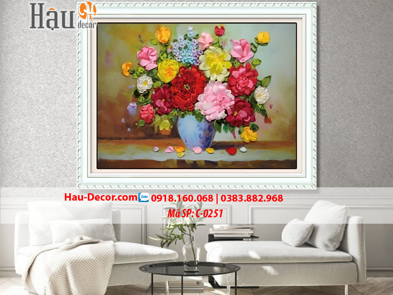 Kit tranh thêu ruy băng  Lọ Hoa Nghệ Thuật C-0251