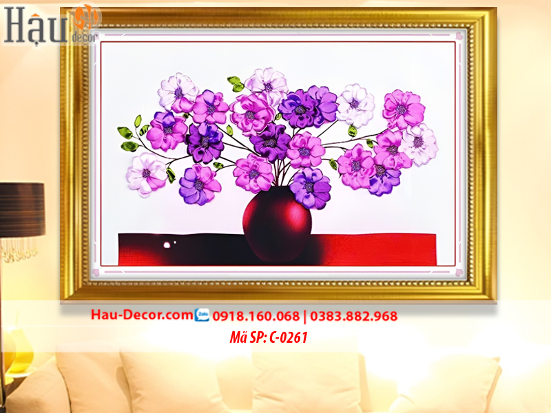 Kit tranh thêu ruy băng Lọ Hoa Nghệ Thuật C-0261