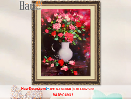 Kit tranh thêu ruy băng Lọ Hoa Hồng Nghệ Thuật C-02611
