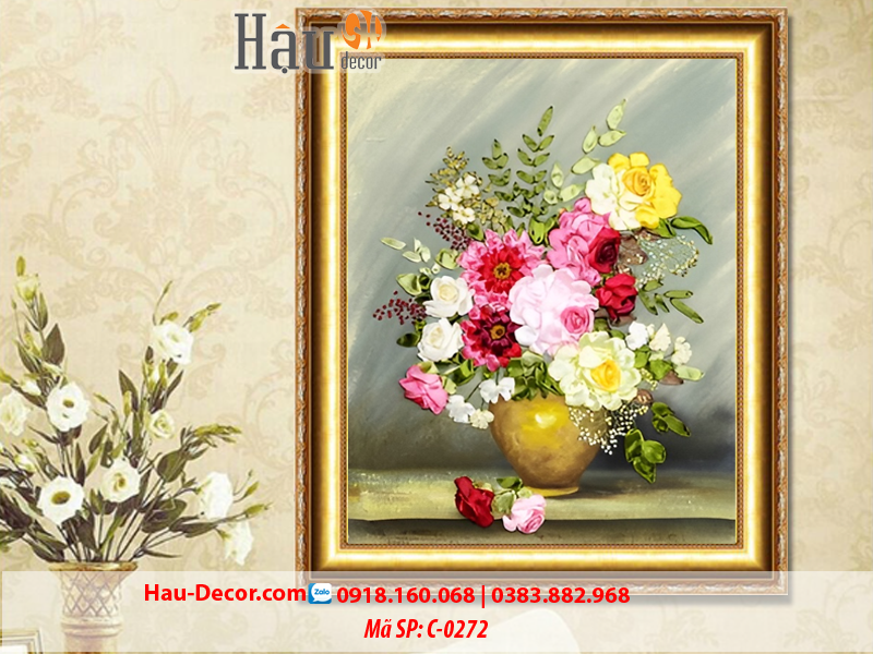 Kit tranh thêu ruy băng Bình Hoa Khoe Sắc C-0272 