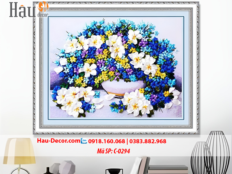 Kit tranh thêu ruy băng Lọ Hoa Nghệ Thuật C-0294