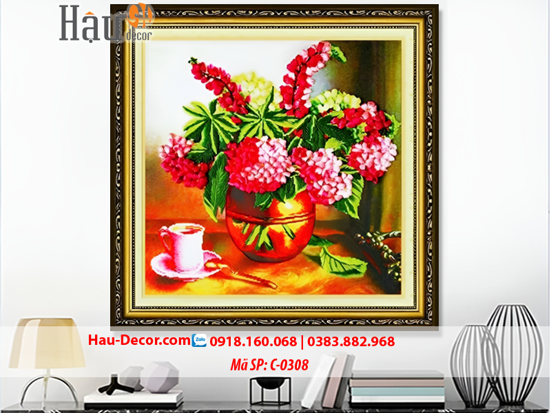 Kit tranh thêu ruy băng Lọ Hoa Cẩm Tú Cầu C-0308