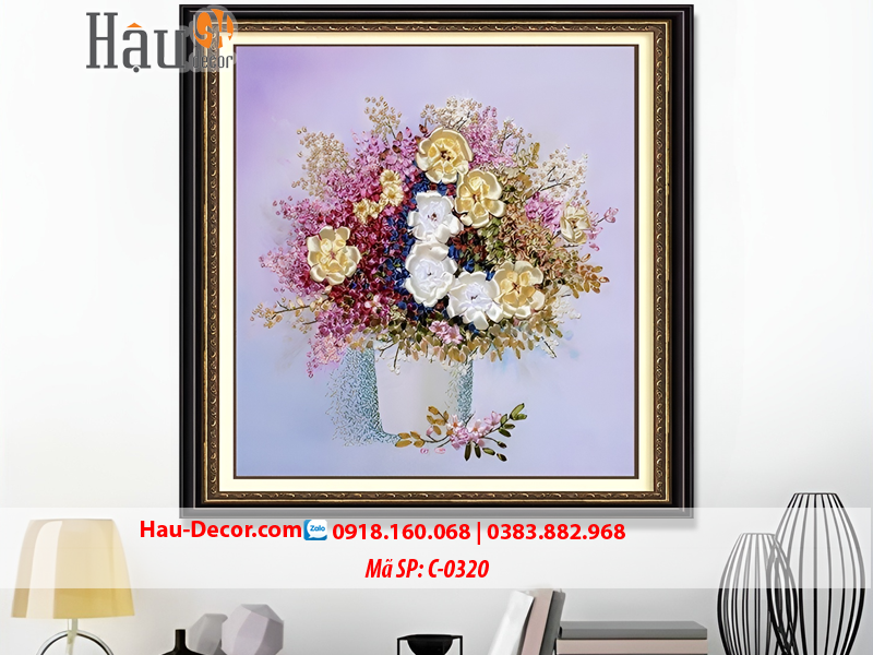 Kit tranh thêu ruy băng Lọ Hoa Nghệ Thuật C-0320