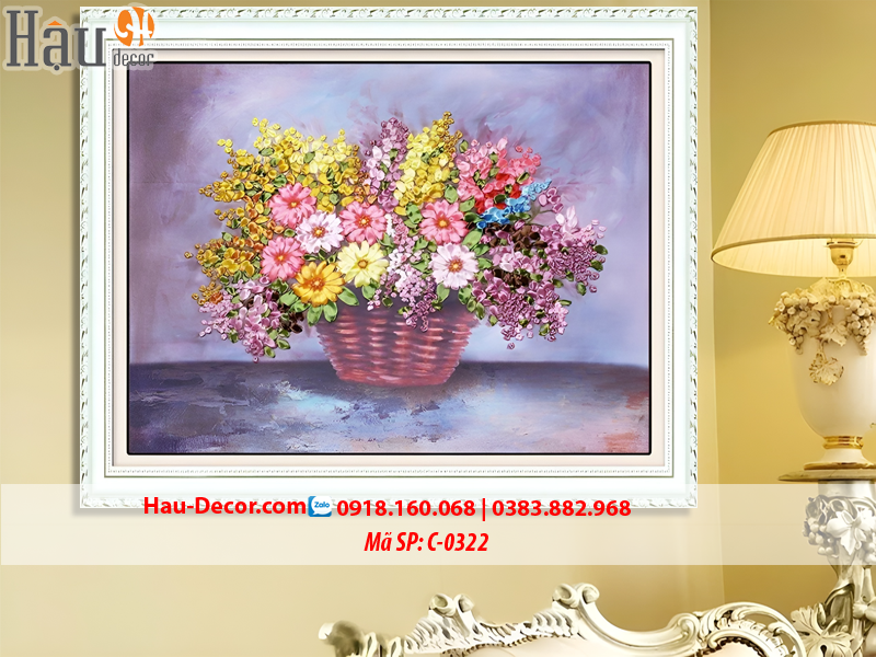 Kit tranh thêu ruy băng Giỏ Hoa Nghệ Thuật C-0322