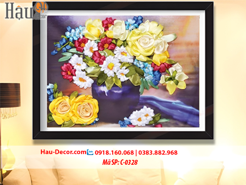 Kit tranh thêu ruy băng Lọ Hoa Nghệ Thuật C-0328