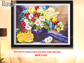 Kit tranh thêu ruy băng Lọ Hoa Nghệ Thuật C-0328