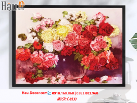 Kit tranh thêu ruy băng Lọ Hoa Hồng Nghệ Thuật C-0333