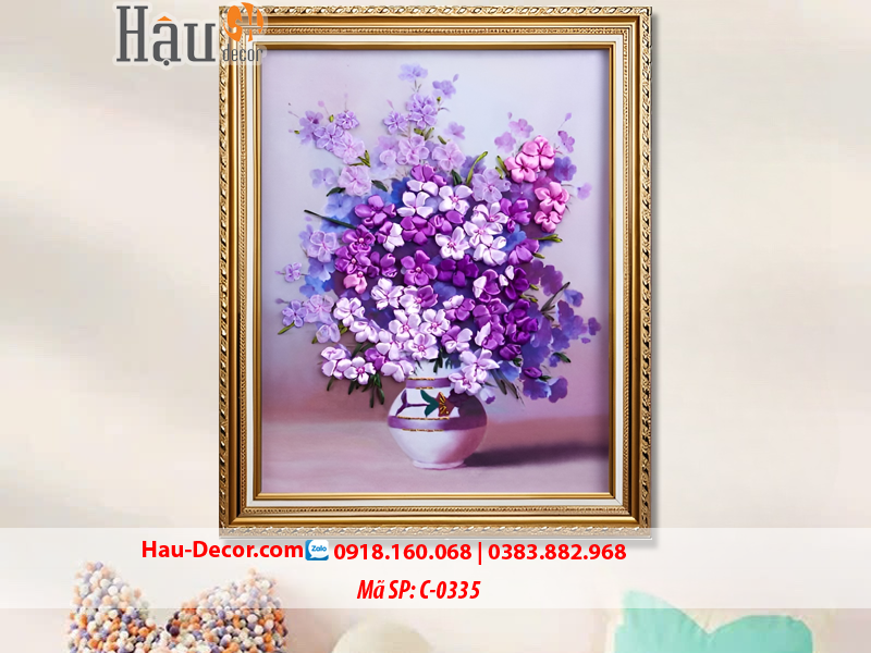 Kit tranh thêu ruy băng Lọ Hoa Nghệ Thuật C-0335