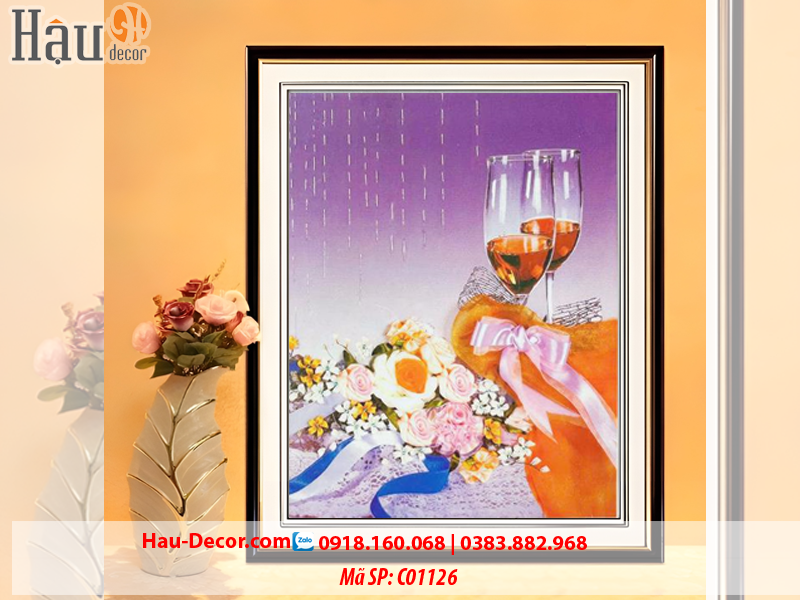 Kit tranh thêu ruy băng Hoa và Rượu Vang C01126