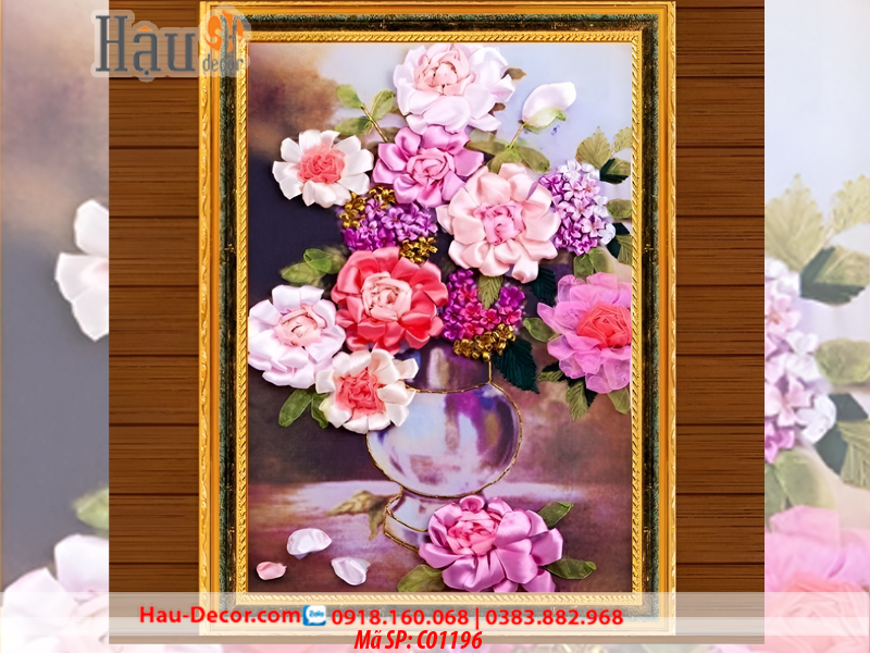 Kit tranh thêu ruy băng Lọ Hoa Nghệ Thuật C01196