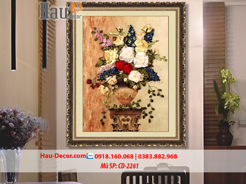 Kit tranh thêu ruy băng Lọ Hoa Hồng Nghệ Thuật CD-2261