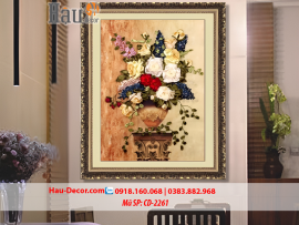 Kit tranh thêu ruy băng Lọ Hoa Hồng Nghệ Thuật CD-2261
