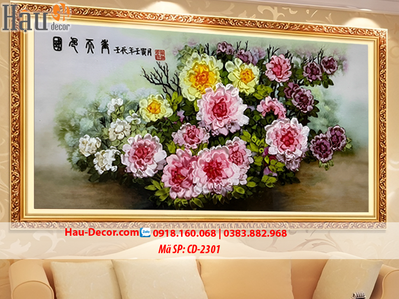 Kit tranh thêu ruy băng Mẫu Đơn Phú Quý CD-2301