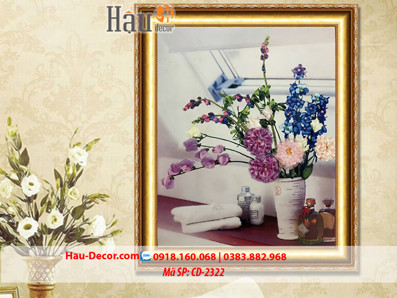 Kit tranh thêu ruy băng Bình Hoa Nghệ Thuật CD-2322