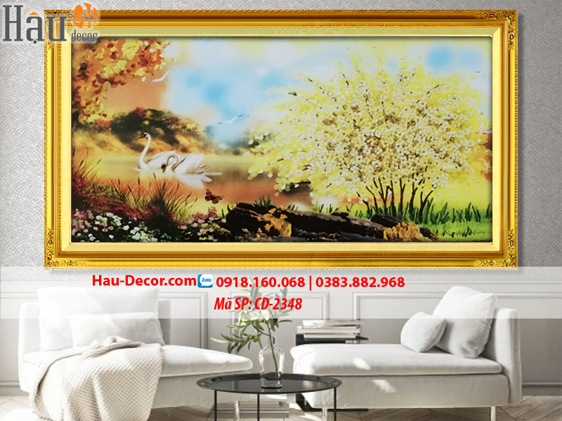 Kit tranh thêu ruy băng Đôi Thiên Nga Hạnh Phúc CD-2348