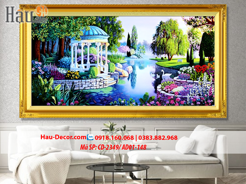 Kit tranh thêu ruy băng Hồ Pha Lê - Mùa Xuân Hạnh Phúc CD-2349/ AD01-148