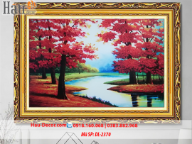 Kit tranh thêu ruy băng Cảnh Đẹp Rừng Thu Lá Đỏ DL-2370