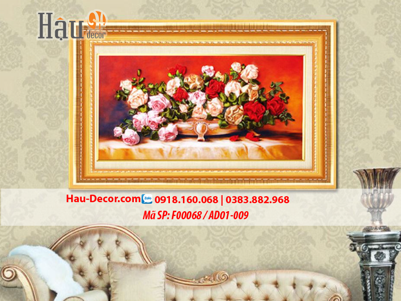 Kit tranh thêu ruy băng Lọ Hoa Hồng Nghệ Thuật F00068 / AD01-009