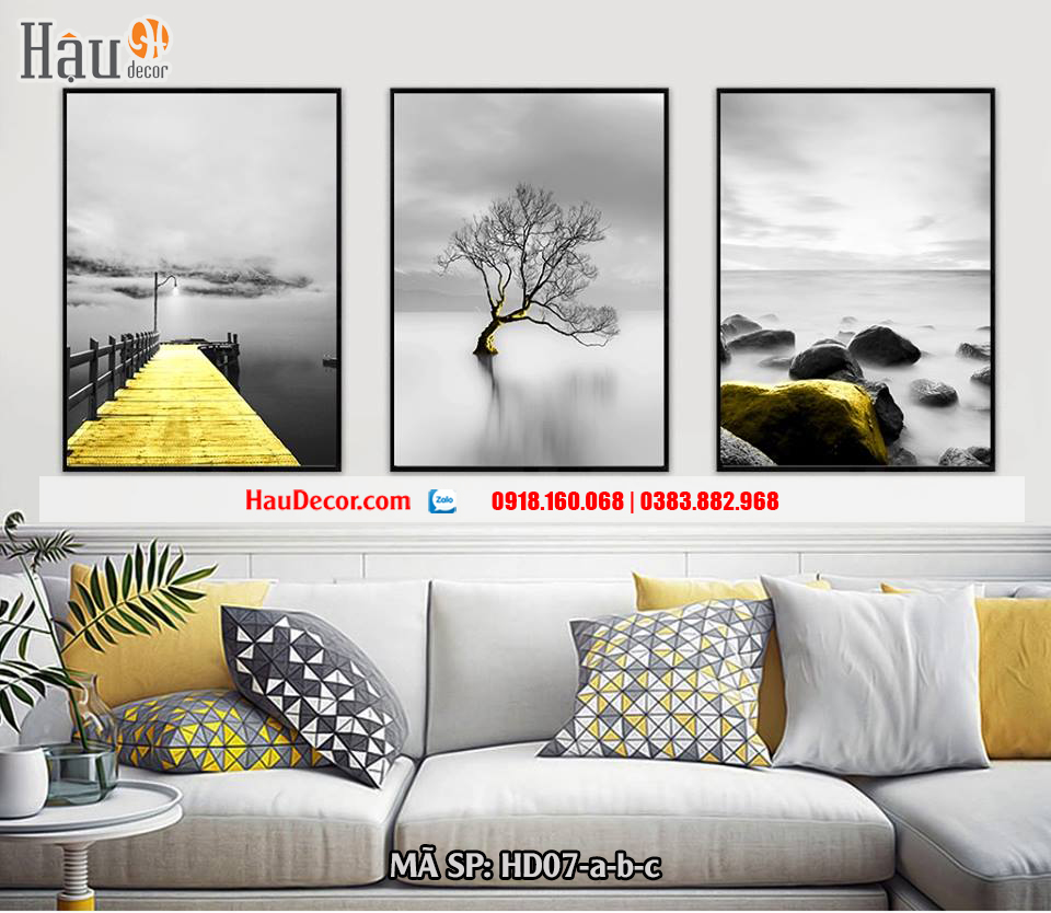 Tranh treo tường hiện đại bộ 3 bức Thiên Nhiên 3D HD07-a-b-c